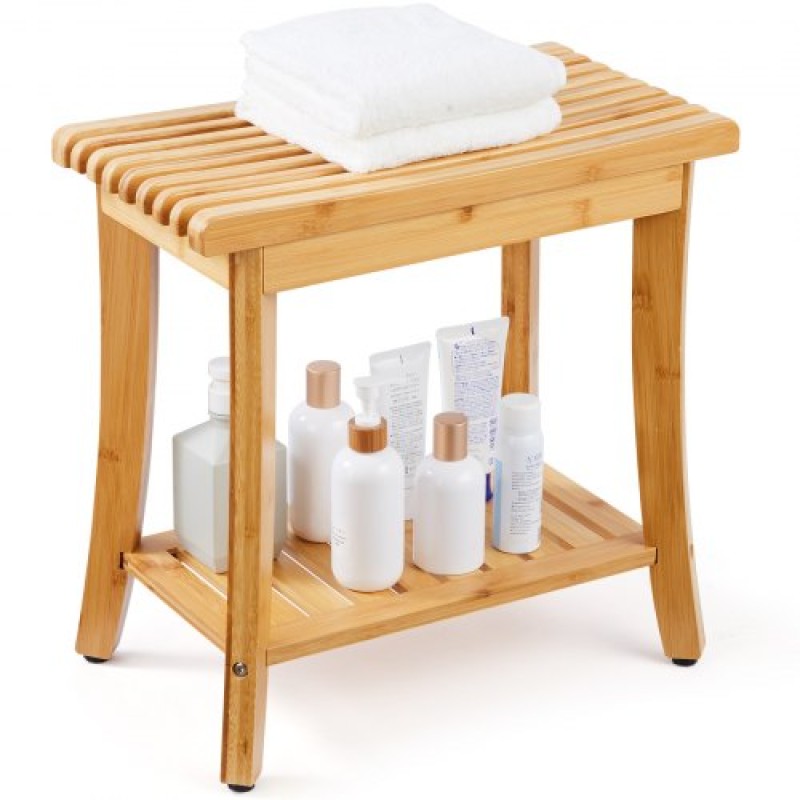 VEVOR Πάγκος ντους Bamboo 48,5 x 28,7 x 46,5 cm Καρέκλα σκαμπό ντους για μπάνιο