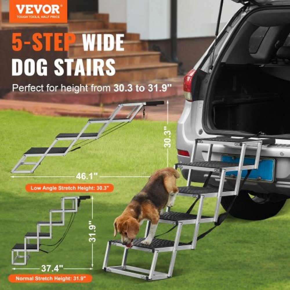 VEVOR Dog Stair for Cars Πτυσσόμενα σκαλοπάτια σκύλου 5 βημάτων Αλουμίνιο φορτία έως 68 κιλά