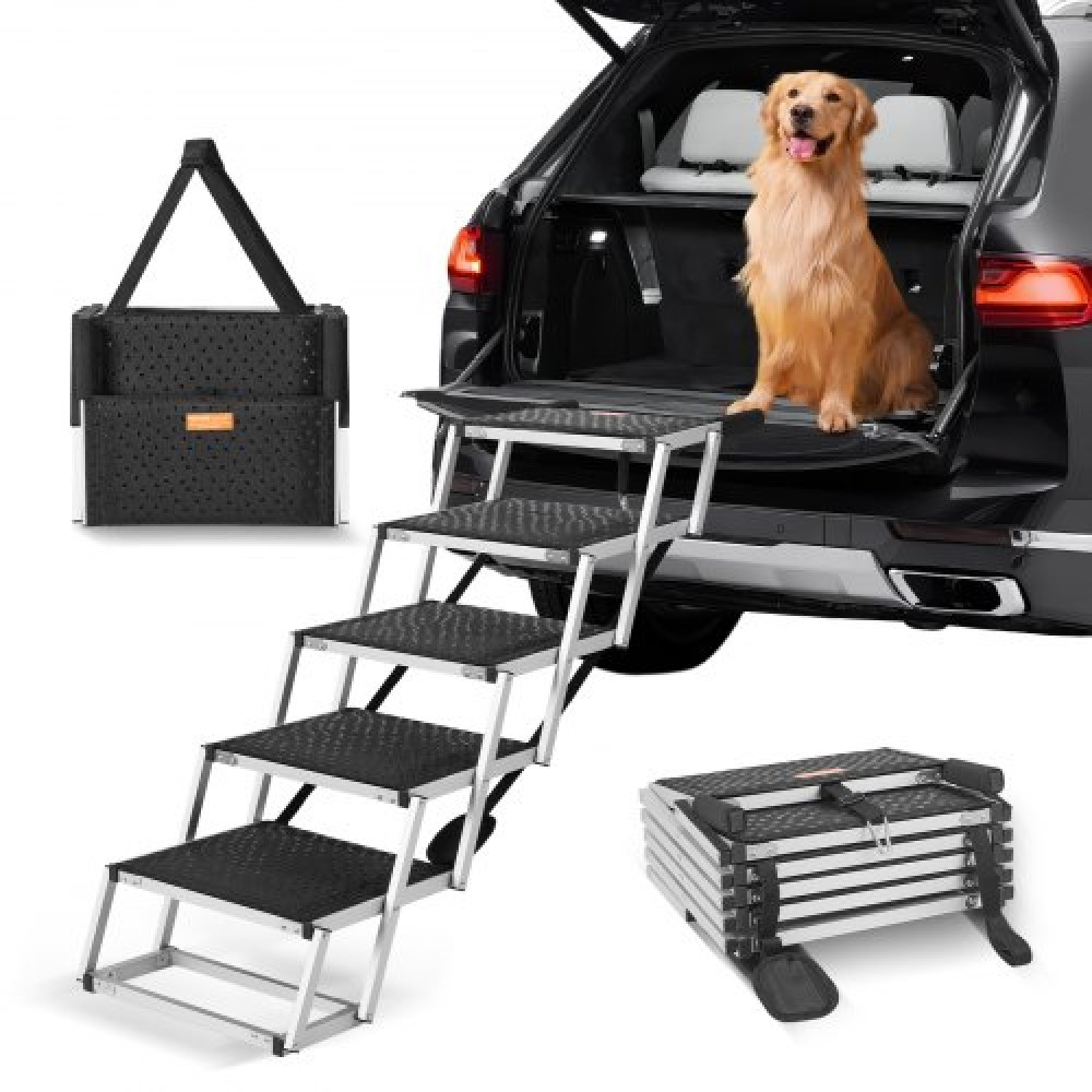 VEVOR Dog Stair for Cars Πτυσσόμενα σκαλοπάτια σκύλου 5 βημάτων Αλουμίνιο φορτία έως 68 κιλά