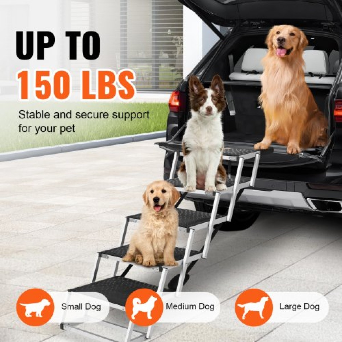 VEVOR Dog Stair for Cars Πτυσσόμενα σκαλοπάτια σκύλου 5 βημάτων Αλουμίνιο φορτία έως 68 κιλά
