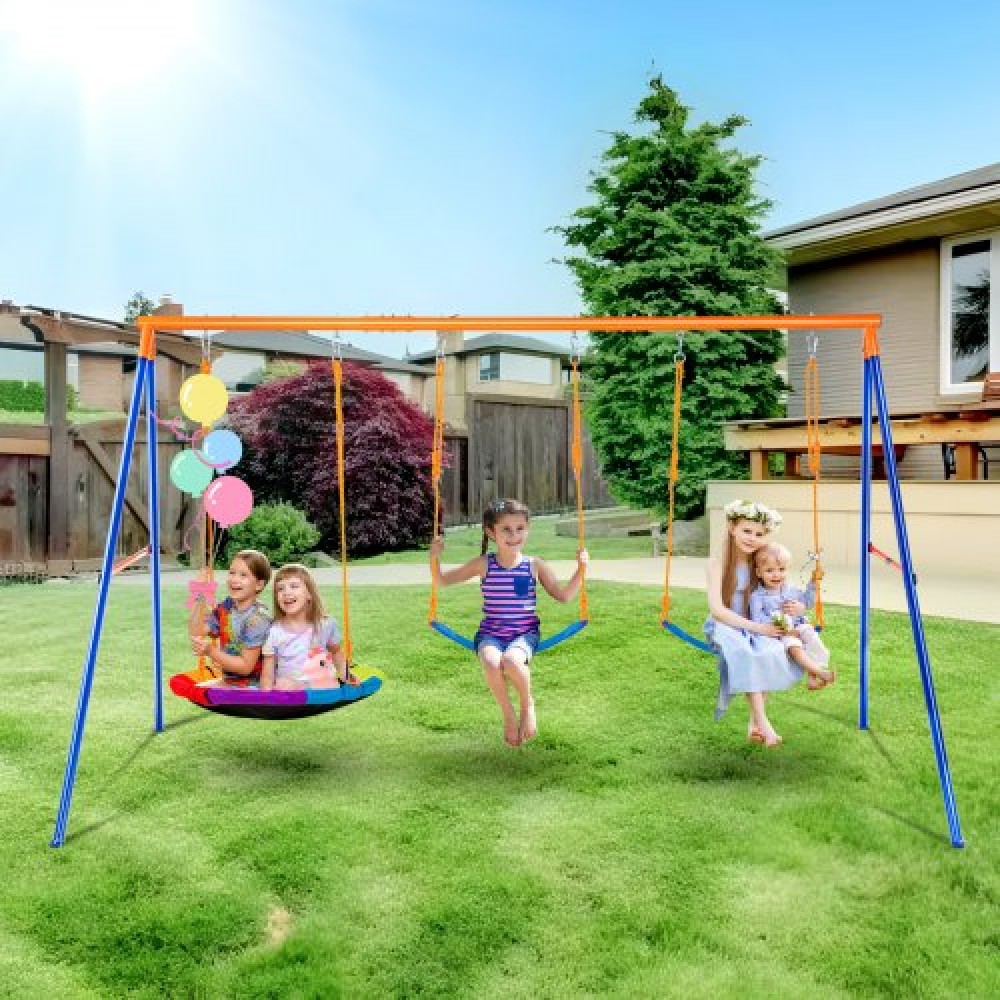 VEVOR Swing Swing για Backyard, 600lbs Load Capacity Swing Set, με 1 Swing Saucer Seat, 2 Belt Swing Settings, Heavy Duty A-Frame Metal Swing Stand και ρυθμιζόμενο σχοινί, Swingset Outdoor για παιδιά