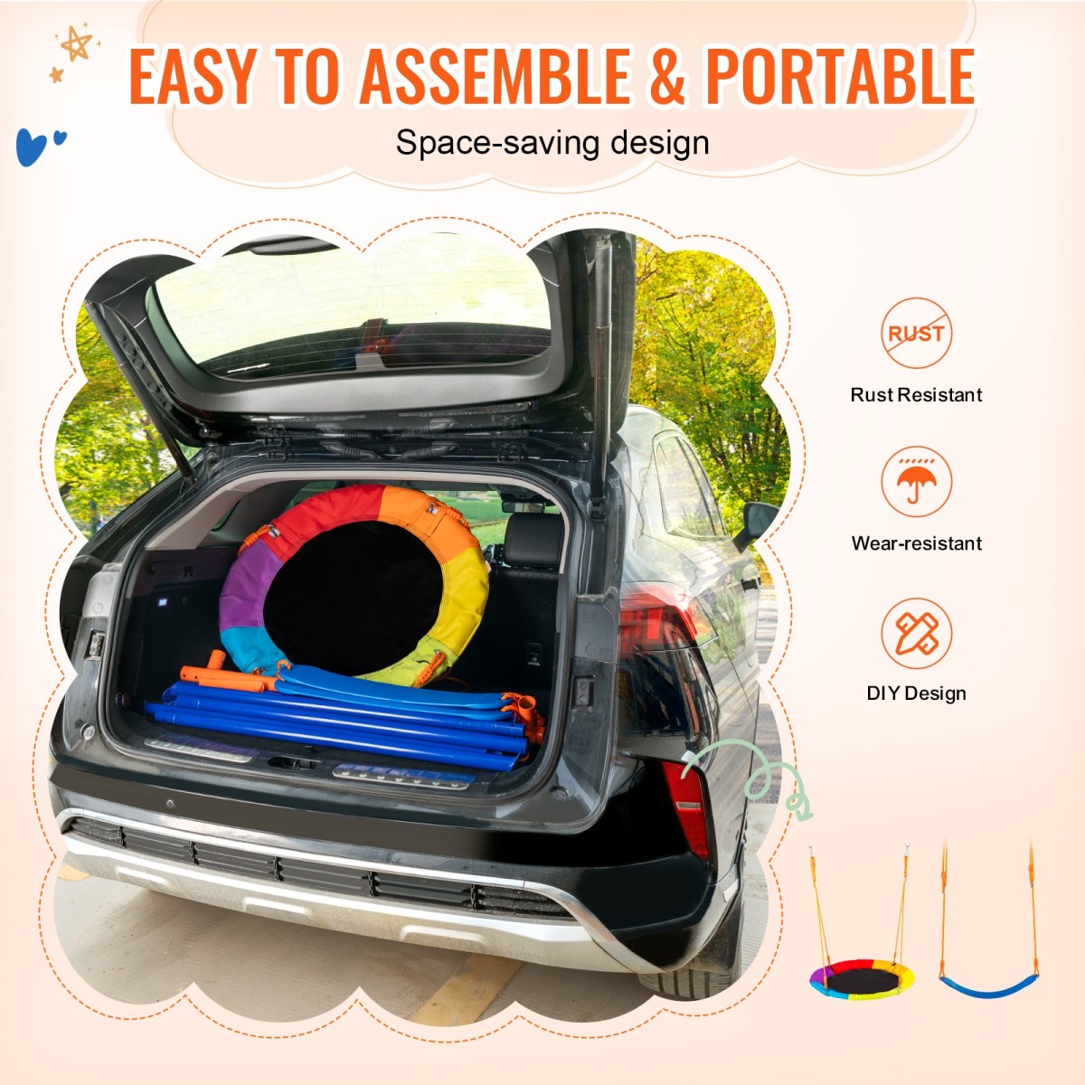 VEVOR Swing Swing για Backyard, 600lbs Load Capacity Swing Set, με 1 Swing Saucer Seat, 2 Belt Swing Settings, Heavy Duty A-Frame Metal Swing Stand και ρυθμιζόμενο σχοινί, Swingset Outdoor για παιδιά