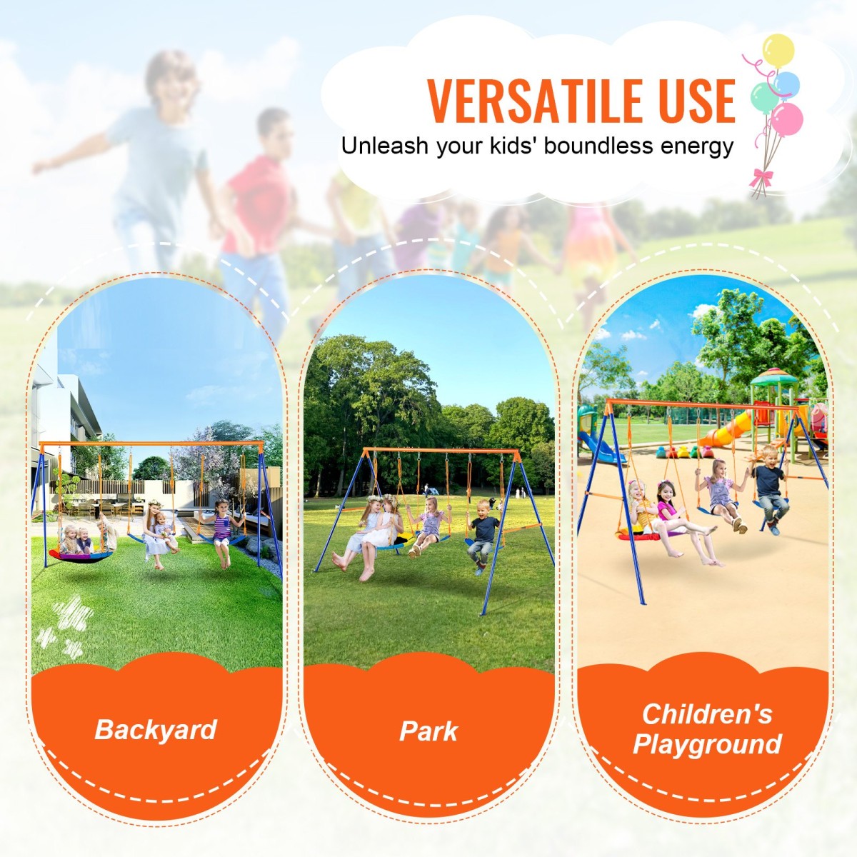 VEVOR Swing Swing για Backyard, 600lbs Load Capacity Swing Set, με 1 Swing Saucer Seat, 2 Belt Swing Settings, Heavy Duty A-Frame Metal Swing Stand και ρυθμιζόμενο σχοινί, Swingset Outdoor για παιδιά
