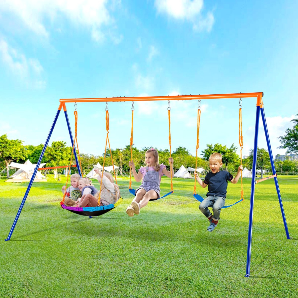 VEVOR Swing Swing για Backyard, 600lbs Load Capacity Swing Set, με 1 Swing Saucer Seat, 2 Belt Swing Settings, Heavy Duty A-Frame Metal Swing Stand και ρυθμιζόμενο σχοινί, Swingset Outdoor για παιδιά