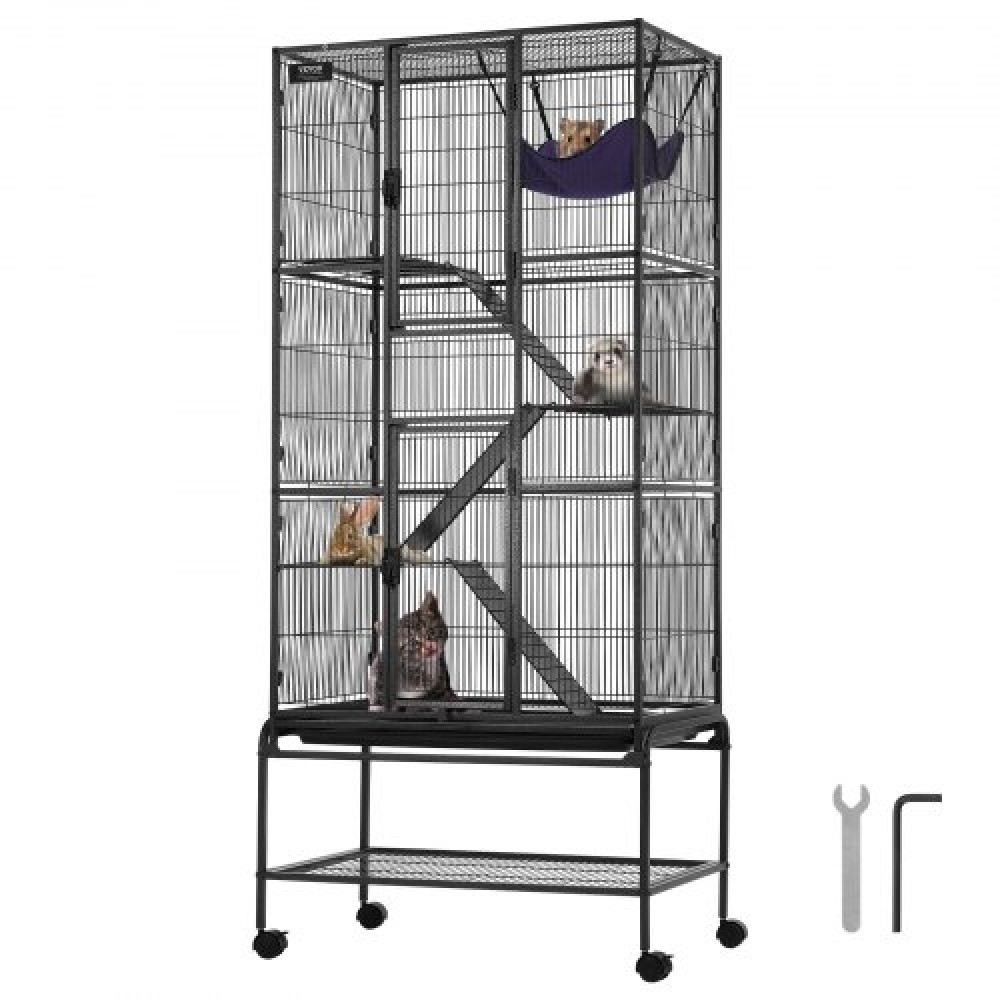 VEVOR 69" κυλιόμενο μεταλλικό κλουβί κουνάβι, μεγάλο κλουβί έθνους πλασμάτων 4 επιπέδων, μικρό κλουβί ζώων με ράμπες και δίσκο, εύκολο στη ρύθμιση για κατοικίδια αρουραίους, χάμστερ, ινδικό χοιρίδιο, τσιντσιλά, σκίουρος, σκαντζόχοιροι, λαγουδάκι