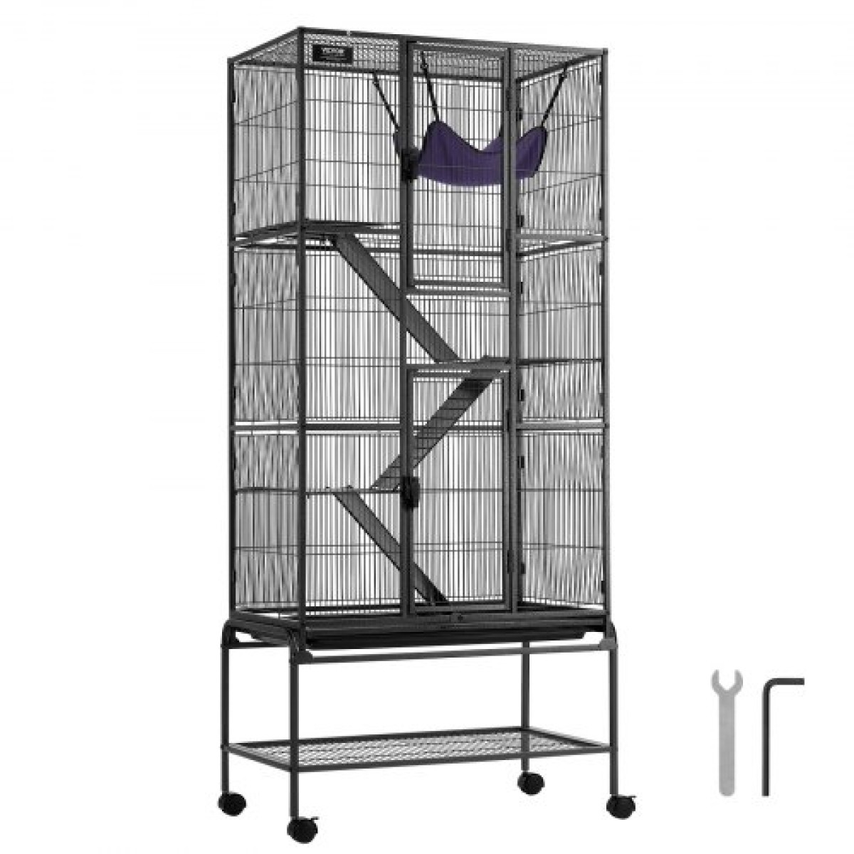 VEVOR 69" κυλιόμενο μεταλλικό κλουβί κουνάβι, μεγάλο κλουβί έθνους πλασμάτων 4 επιπέδων, μικρό κλουβί ζώων με ράμπες και δίσκο, εύκολο στη ρύθμιση για κατοικίδια αρουραίους, χάμστερ, ινδικό χοιρίδιο, τσιντσιλά, σκίουρος, σκαντζόχοιροι, λαγουδάκι
