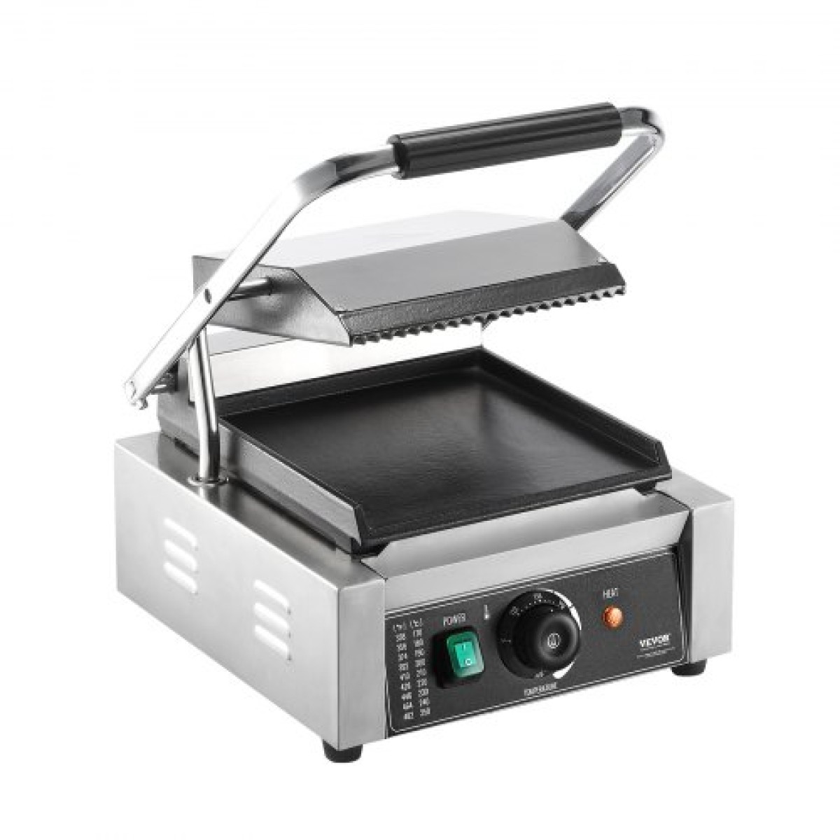 Εμπορική σχάρα Panini VEVOR, Ηλεκτρικό σάντουιτς Panini Maker 1800W, Ανοξείδωτη ψησταριά σάντουιτς με λαβή και έλεγχο θερμοκρασίας, 22x23 cm Επίπεδη εμαγιέ πλάκα, για μπριζόλα χάμπουργκερ μπέικον