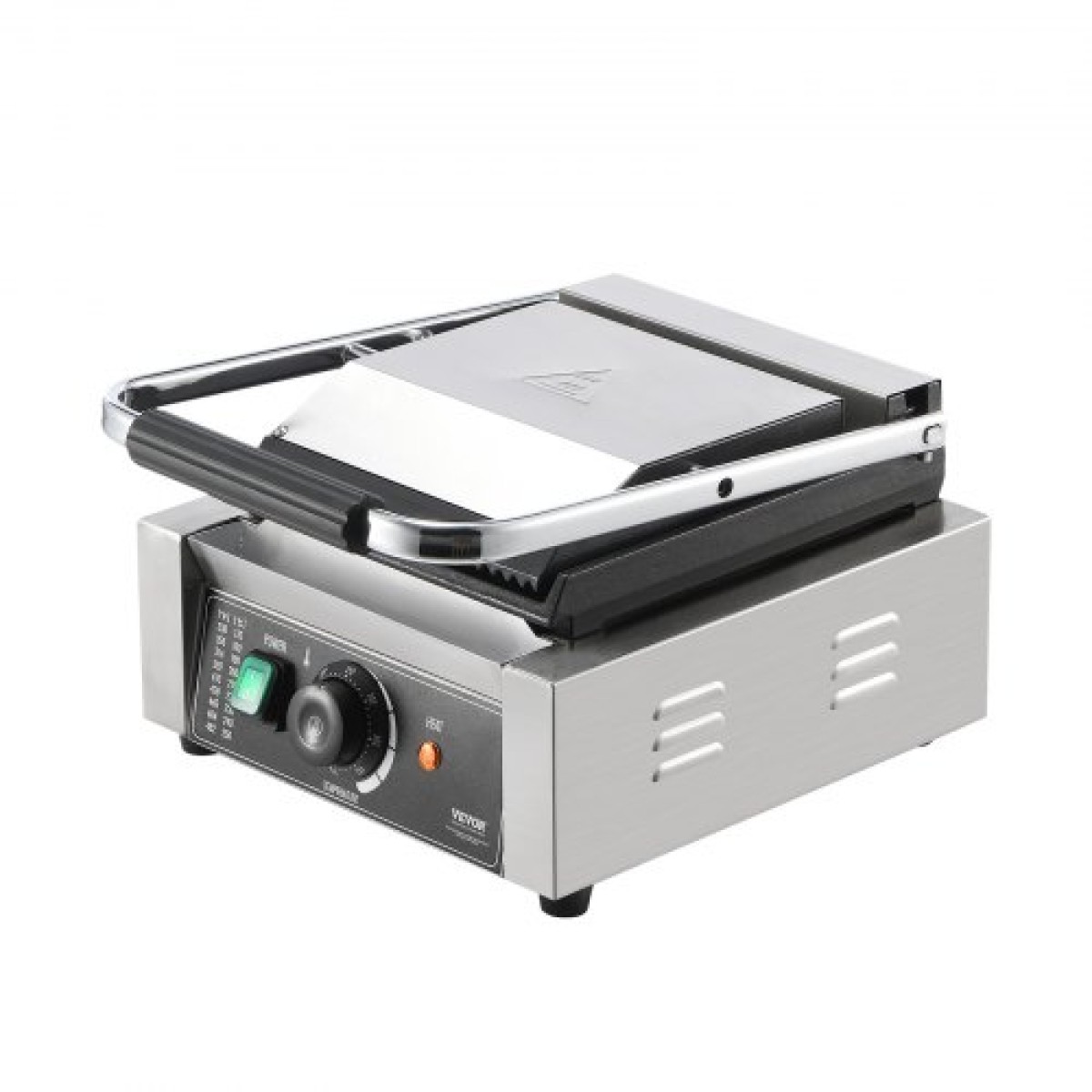 Εμπορική σχάρα Panini VEVOR, Ηλεκτρικό σάντουιτς Panini Maker 1800W, Ανοξείδωτη ψησταριά σάντουιτς με λαβή και έλεγχο θερμοκρασίας, 22x23 cm Επίπεδη εμαγιέ πλάκα, για μπριζόλα χάμπουργκερ μπέικον