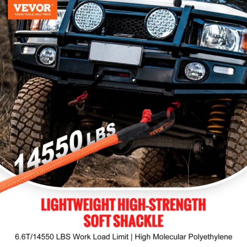 VEVOR Soft Shackle Synthetic Recovery Rope 2PCS 1,3x56 cm 20 Ton Break Strength