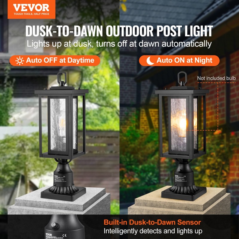 VEVOR 2 Pack Dusk to Dawn Outdoor Post Light, 450 mm, Αδιάβροχα φωτιστικά Post με 3,5 in Pier Mount Base Glass Shade, Αλεξικέραυνο Εξωτερικό Φωτιστικό Στήλης Πόλου για Patio Garden Pathway