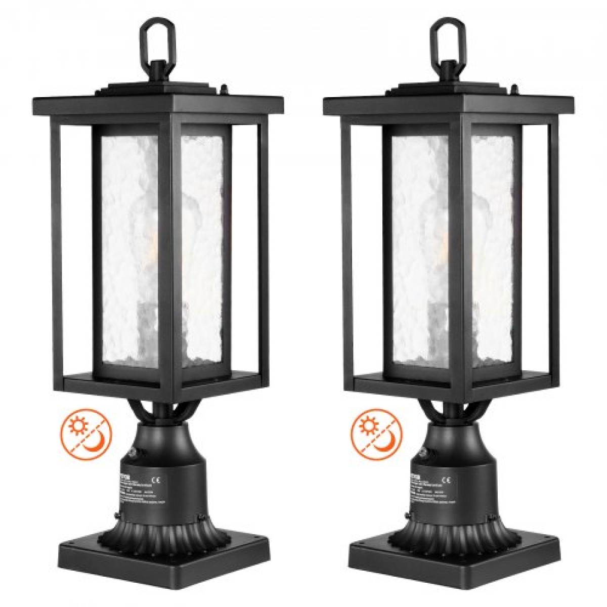 VEVOR 2 Pack Dusk to Dawn Outdoor Post Light, 450 mm, Αδιάβροχα φωτιστικά Post με 3,5 in Pier Mount Base Glass Shade, Αλεξικέραυνο Εξωτερικό Φωτιστικό Στήλης Πόλου για Patio Garden Pathway