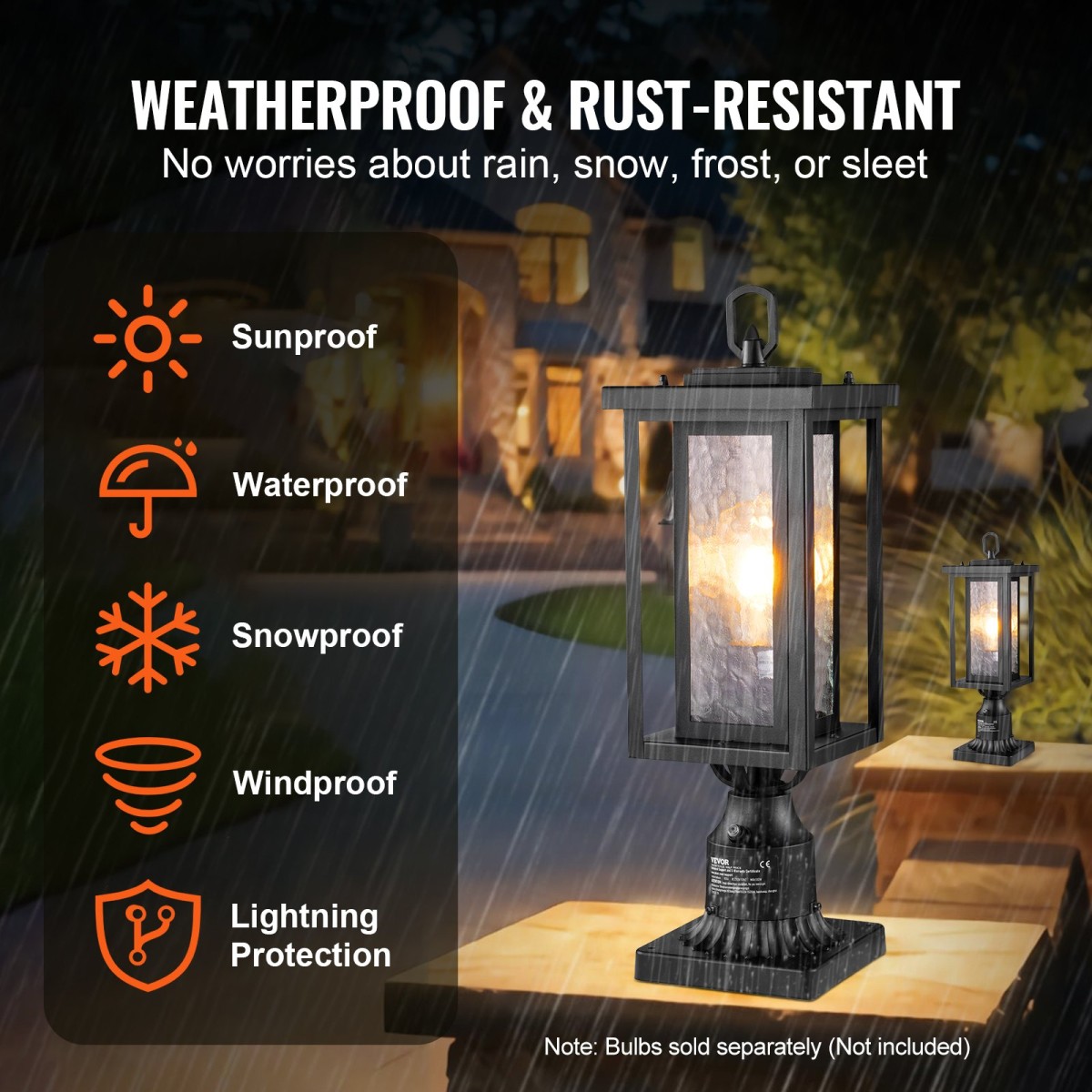 VEVOR 2 Pack Dusk to Dawn Outdoor Post Light, 450 mm, Αδιάβροχα φωτιστικά Post με 3,5 in Pier Mount Base Glass Shade, Αλεξικέραυνο Εξωτερικό Φωτιστικό Στήλης Πόλου για Patio Garden Pathway