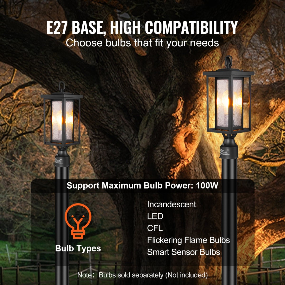 VEVOR 2 Pack Dusk to Dawn Outdoor Post Light, 450 mm, Αδιάβροχα φωτιστικά Post με 3,5 in Pier Mount Base Glass Shade, Αλεξικέραυνο Εξωτερικό Φωτιστικό Στήλης Πόλου για Patio Garden Pathway