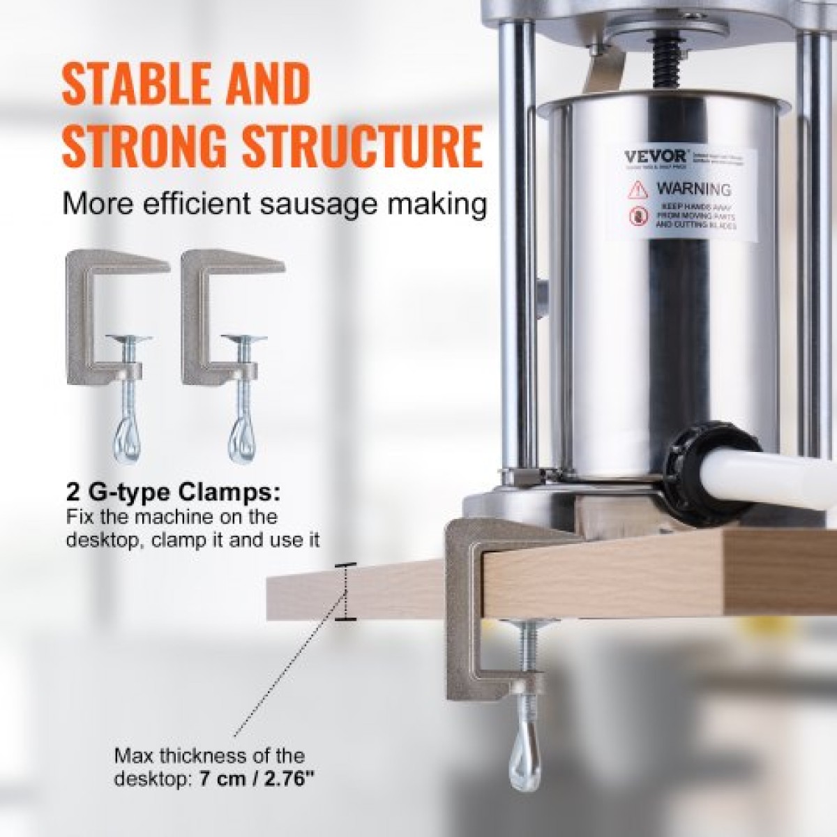 VEVOR Manual Sausage Stuffer, 2 L / 5 LBS Vertical Sausage Machine with G-type Clamp, Food-Grade 304 Stainless Steel Barrel with 2 Stuffing Tube, for Home Kitchen Restaurant Commercial