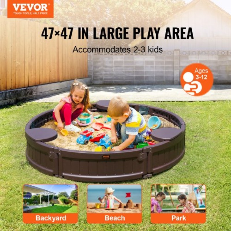 VEVOR Sandbox with Cover Round Sand Box HDPE Sand Pit Outdoor Backyard Ages 3-12