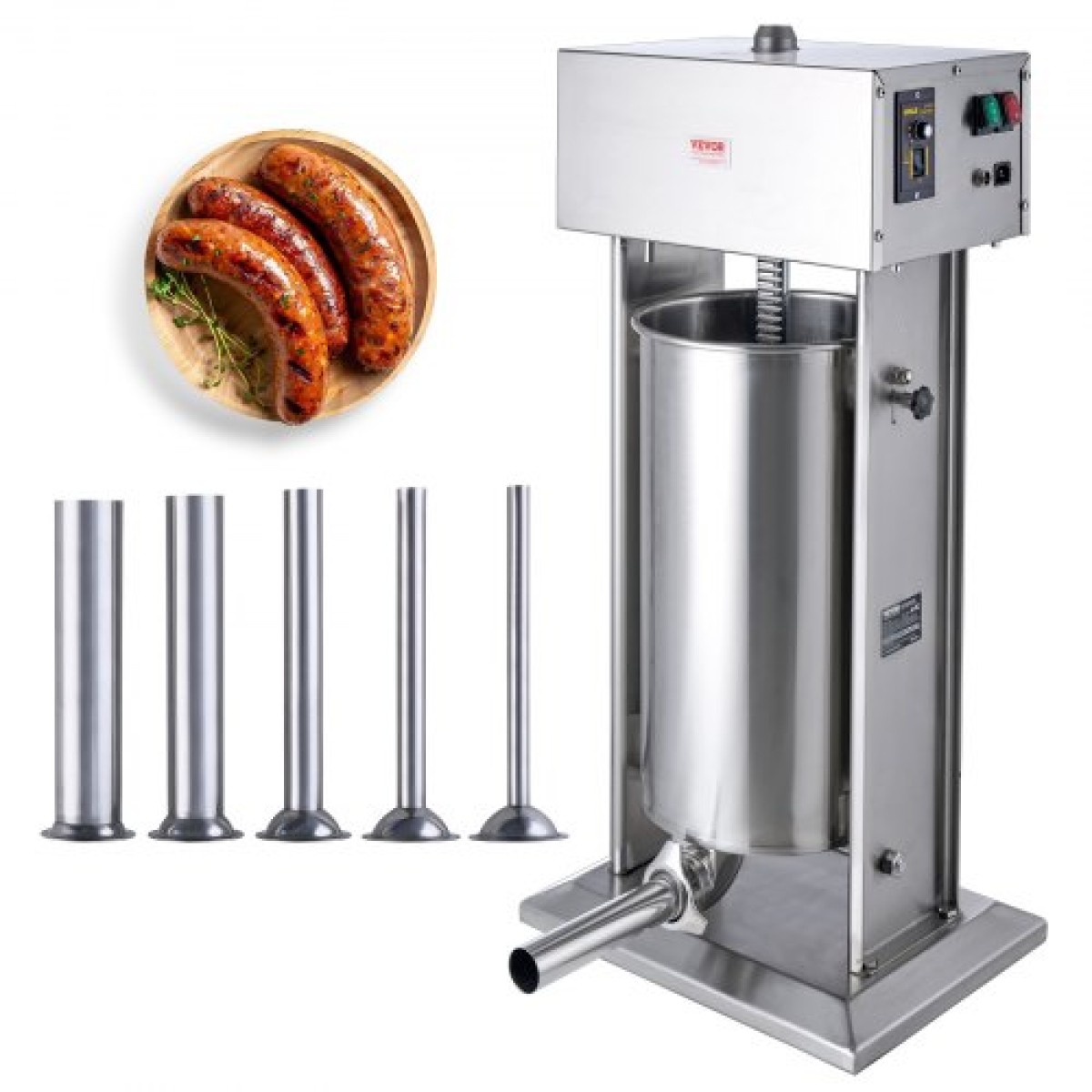 VEVOR Electric Sausage Stuffer, 25 L / 55 LBS Vertical Meat Stuffer, Motor 400W, Stepless Speed ​​Control and Foot Pedal, κατασκευασμένο από ανοξείδωτο ατσάλι 304 ποιότητας τροφίμων, 5 σωλήνες γέμισης για το σπίτι, επαγγελματικό