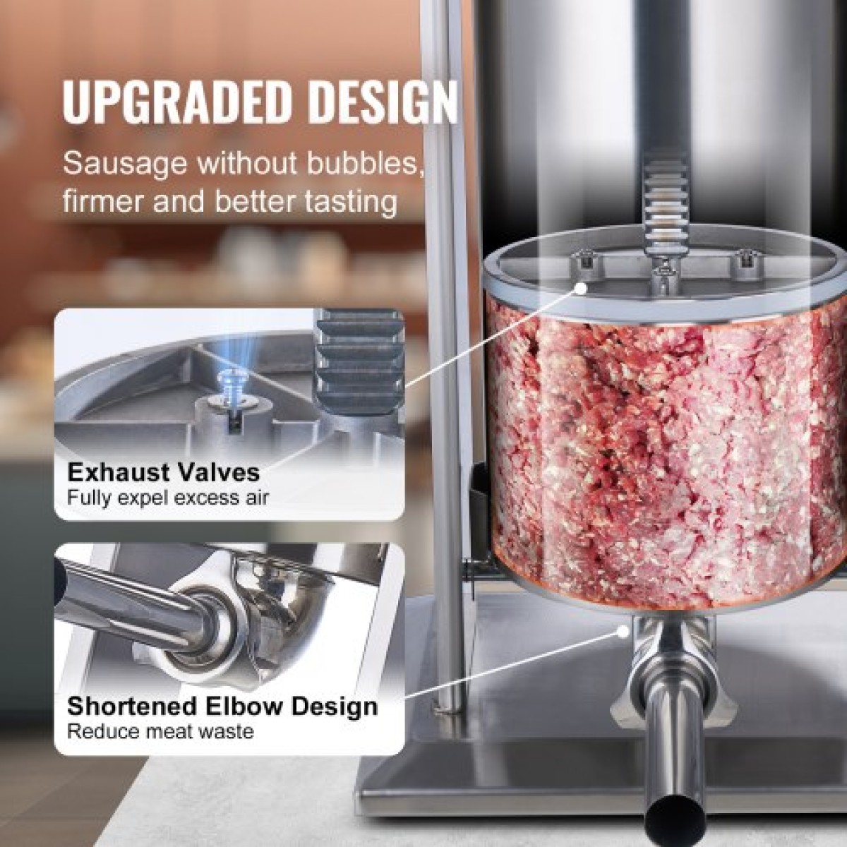 VEVOR Electric Sausage Stuffer, 25 L / 55 LBS Vertical Meat Stuffer, Motor 400W, Stepless Speed ​​Control and Foot Pedal, κατασκευασμένο από ανοξείδωτο ατσάλι 304 ποιότητας τροφίμων, 5 σωλήνες γέμισης για το σπίτι, επαγγελματικό