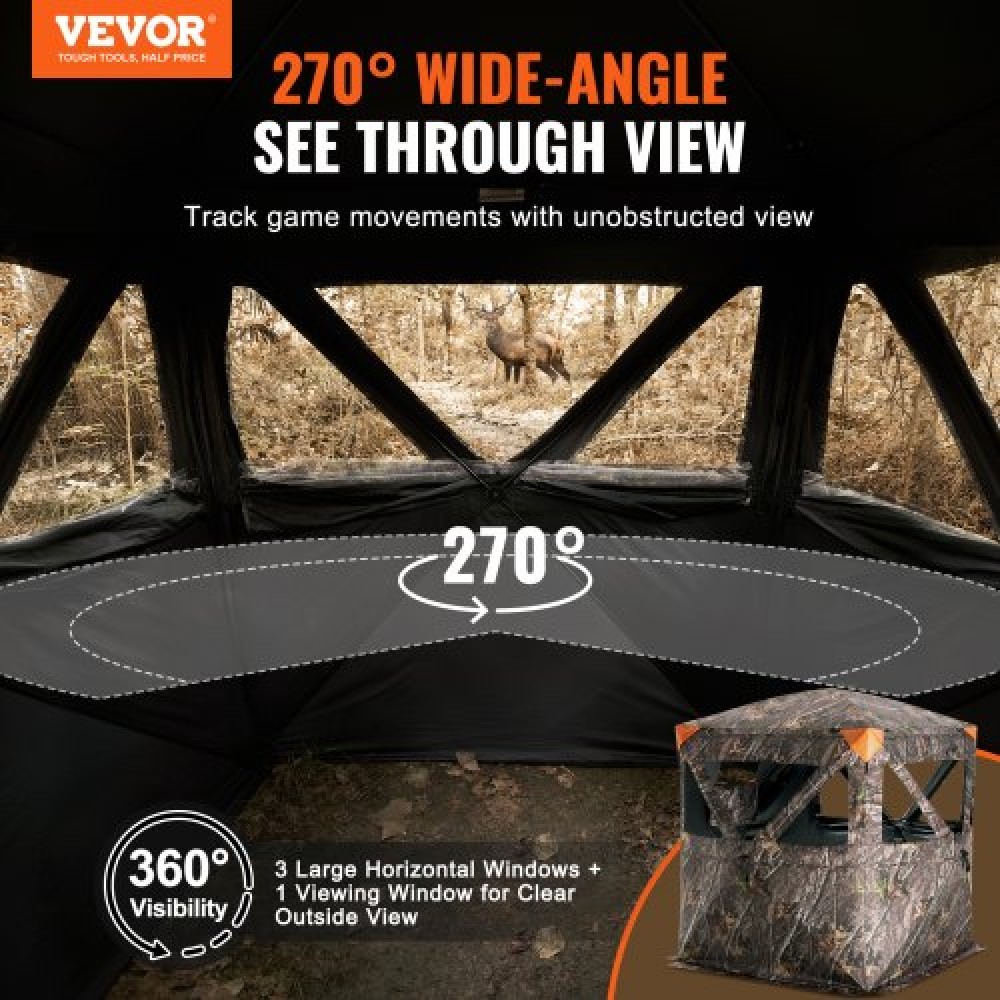 VEVOR Hunting Blind, 270° Ground Blind, 1-2 Person Pop Up Deer Blind για κυνήγι με τσάντα μεταφοράς, φορητή ελαστική σκηνή κυνηγιού, 3 οριζόντια παράθυρα για τη Τουρκία και το κυνήγι ελαφιού