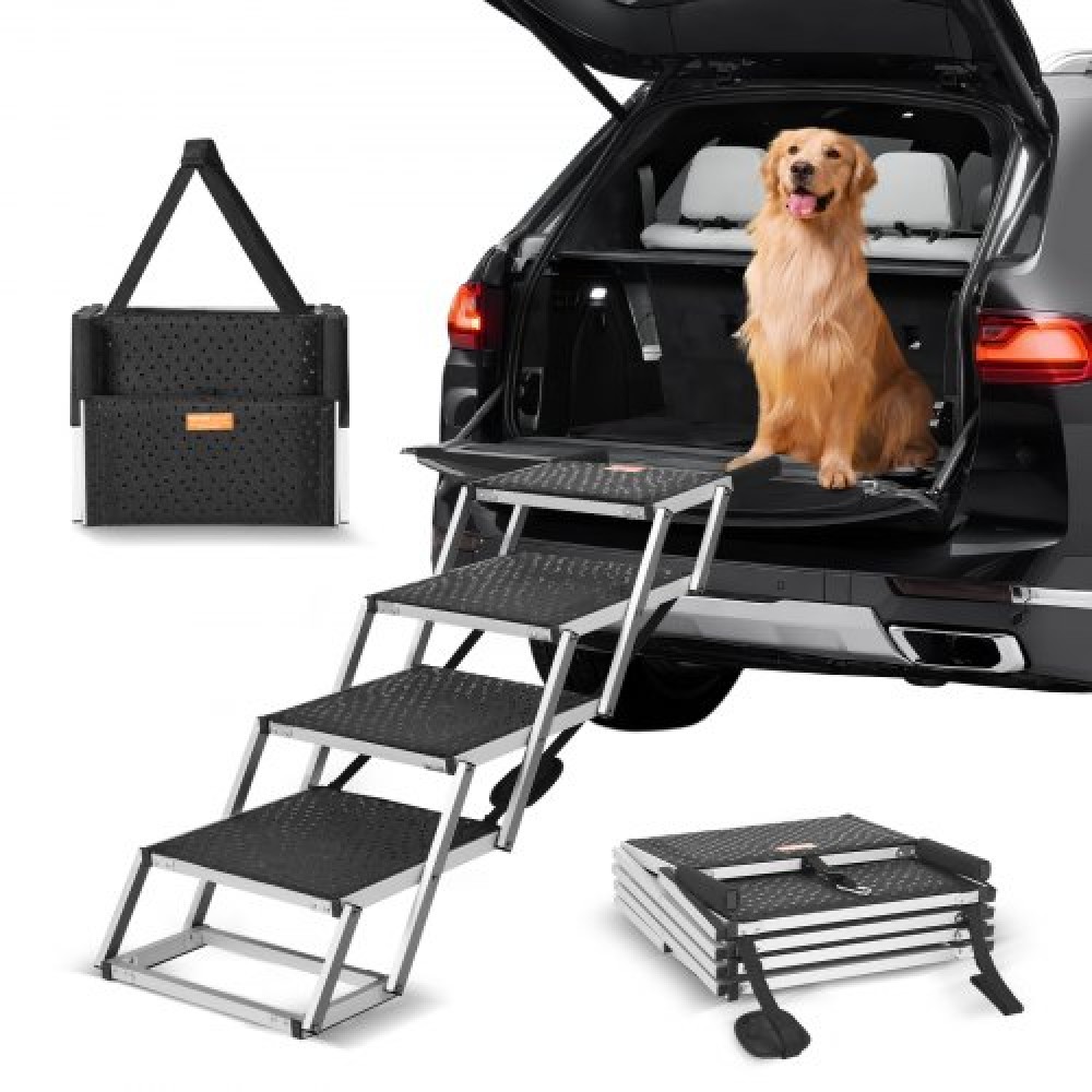 VEVOR Dog Stair for Cars Πτυσσόμενα σκαλοπάτια σκύλου 4 βημάτων Αλουμίνιο φορτία έως 68 κιλά