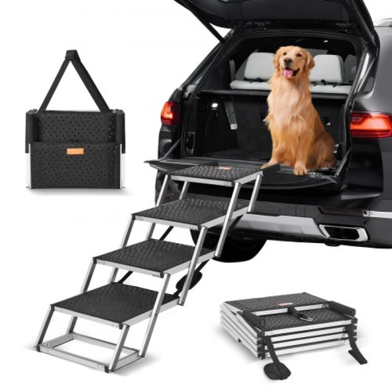 VEVOR Dog Stair for Cars Πτυσσόμενα σκαλοπάτια σκύλου 4 βημάτων Αλουμίνιο φορτία έως 68 κιλά