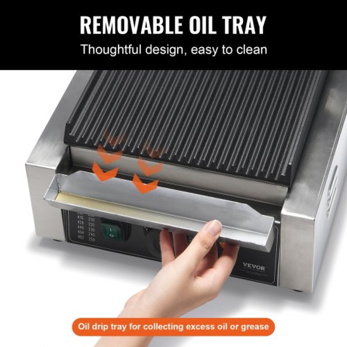 Εμπορική σχάρα Panini VEVOR, Ηλεκτρικό σάντουιτς Panini Maker 1800W, Ανοξείδωτη ψησταριά σάντουιτς με λαβή και έλεγχο θερμοκρασίας, 22x23 cm Επίπεδη εμαγιέ πλάκα, για μπριζόλα χάμπουργκερ μπέικον