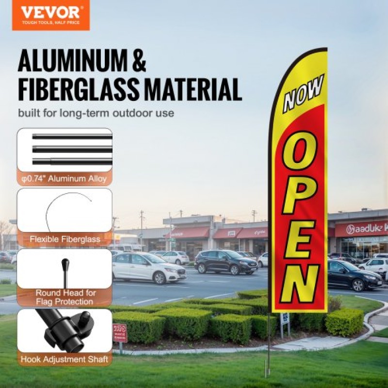 VEVOR Open Flag with Pole Kit, Advertising Flag for Business Outside, Advertising Feather Flag Kit, Περιλαμβάνει 1 Banner Flag, 1 κοντάρι, 1 Ground Stake, Open Signs Swooper Flag for Business 16,3 FT