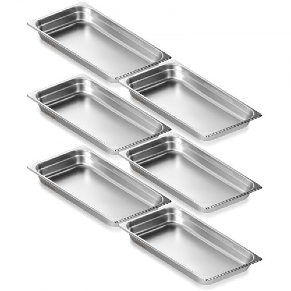 VEVOR 6 Pack Pans Hotel, Full Size Anti-Jam Steam Pan, 0,8mm πάχος από ανοξείδωτο ατσάλι Εστιατόριο Steam Pan, 2,5 ιντσών Deep Commercial Tags, Catering Storage Food Pan, for Industrial & Scientifi