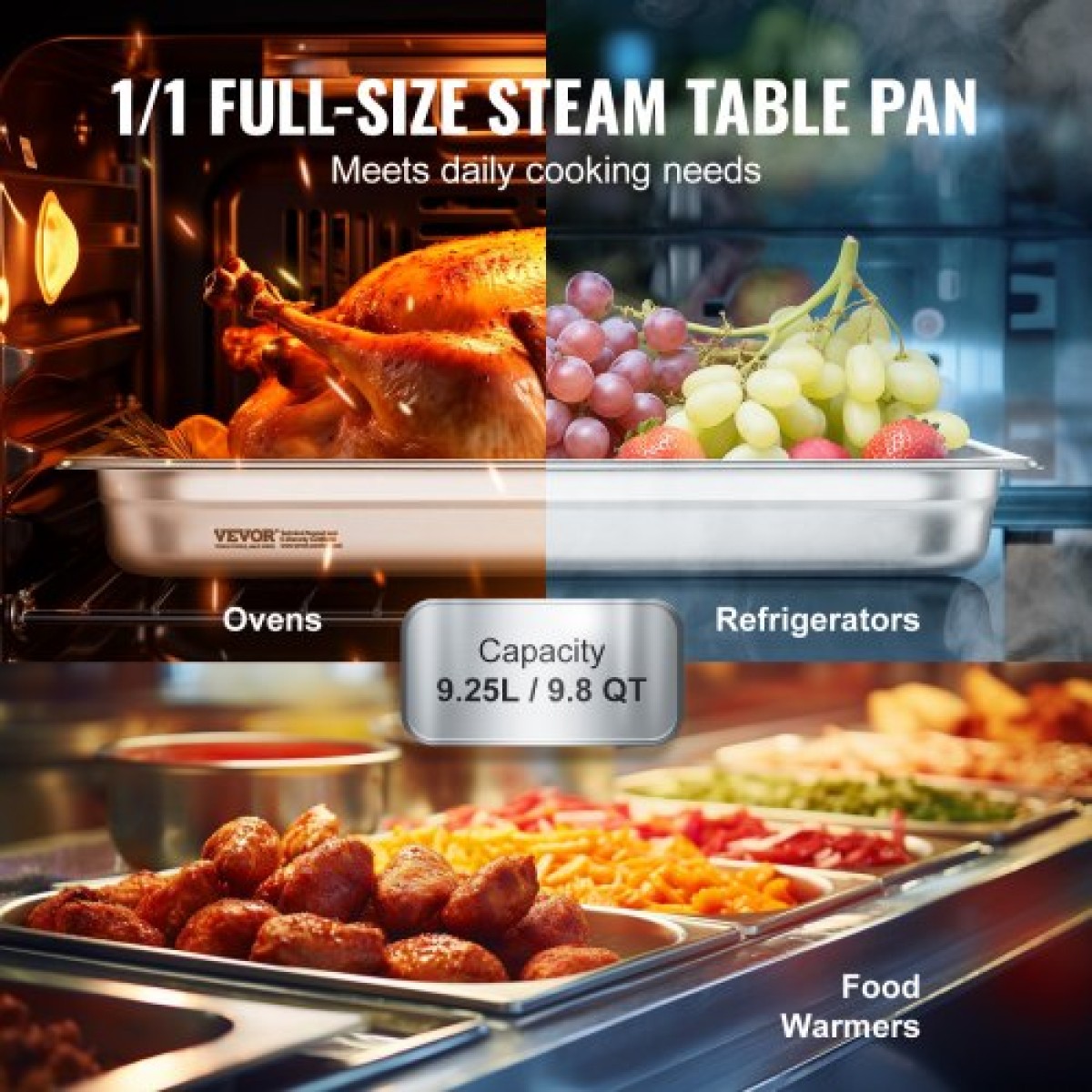 VEVOR 6 Pack Pans Hotel, Full Size Anti-Jam Steam Pan, 0,8mm πάχος από ανοξείδωτο ατσάλι Εστιατόριο Steam Pan, 2,5 ιντσών Deep Commercial Tags, Catering Storage Food Pan, for Industrial & Scientifi