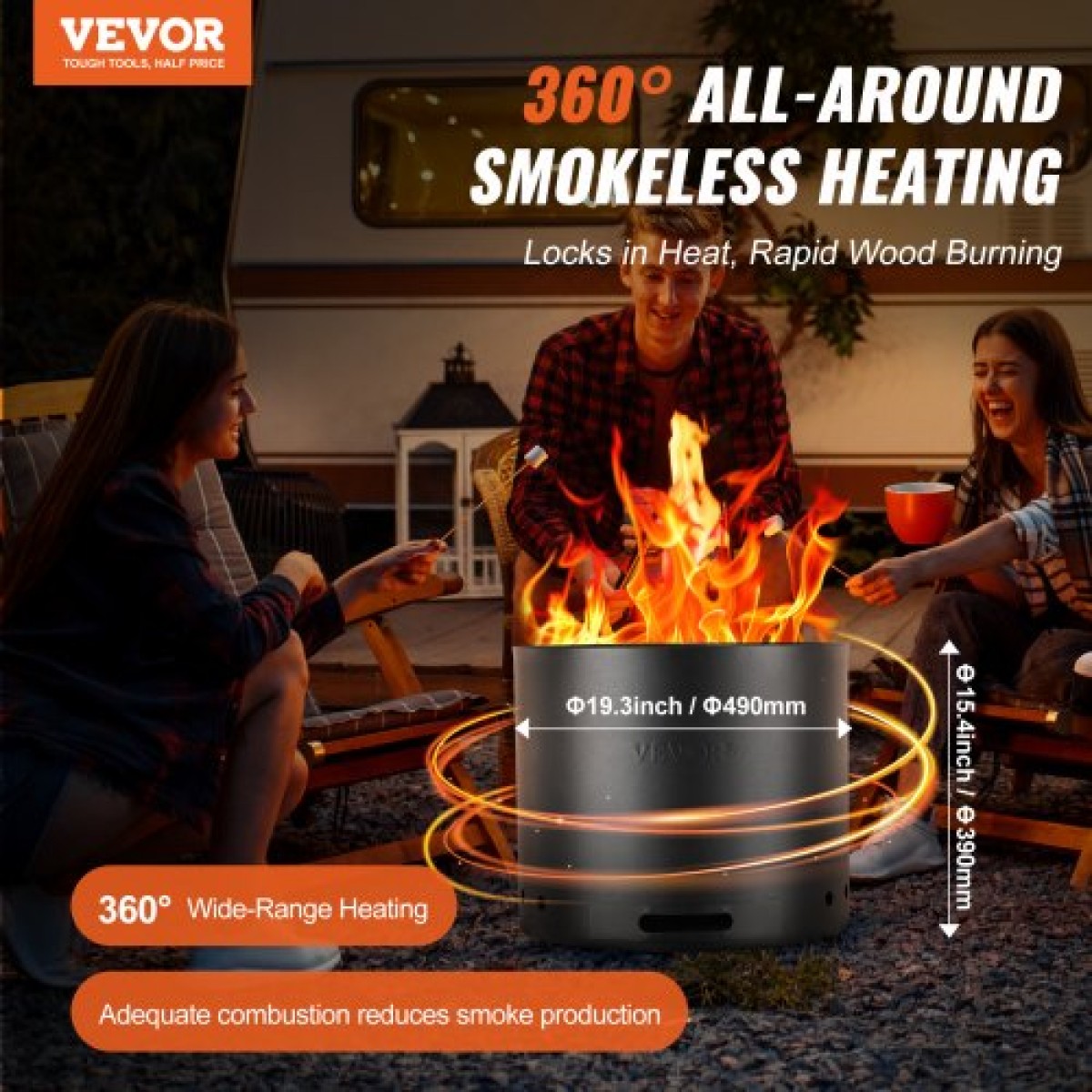 VEVOR Smokeless Fire Pit Stove Bonfire 49 cm Dia Wood Καύση Ανοξείδωτο