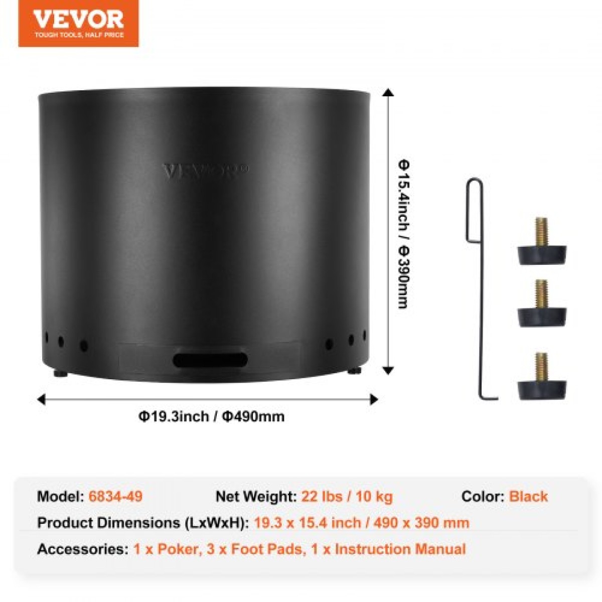 VEVOR Smokeless Fire Pit Stove Bonfire 49 cm Dia Wood Καύση Ανοξείδωτο