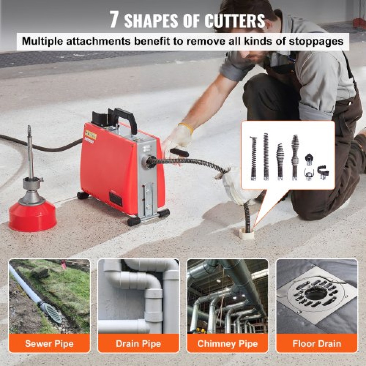 Μηχανή καθαρισμού αποχέτευσης VEVOR 20m x 16mm 250W Sewer Snake Auger Manual Feed