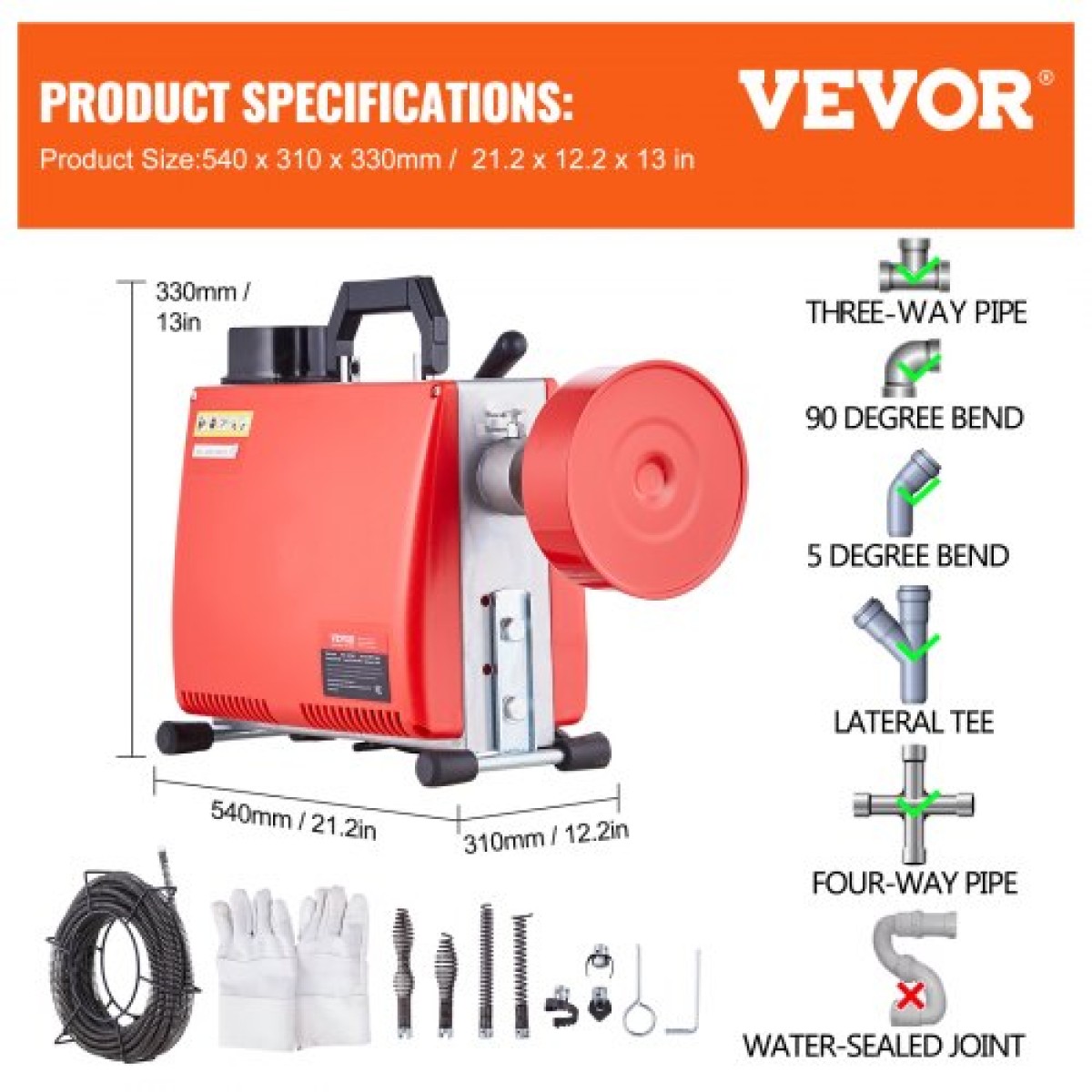 Μηχανή καθαρισμού αποχέτευσης VEVOR 20m x 16mm 250W Sewer Snake Auger Manual Feed