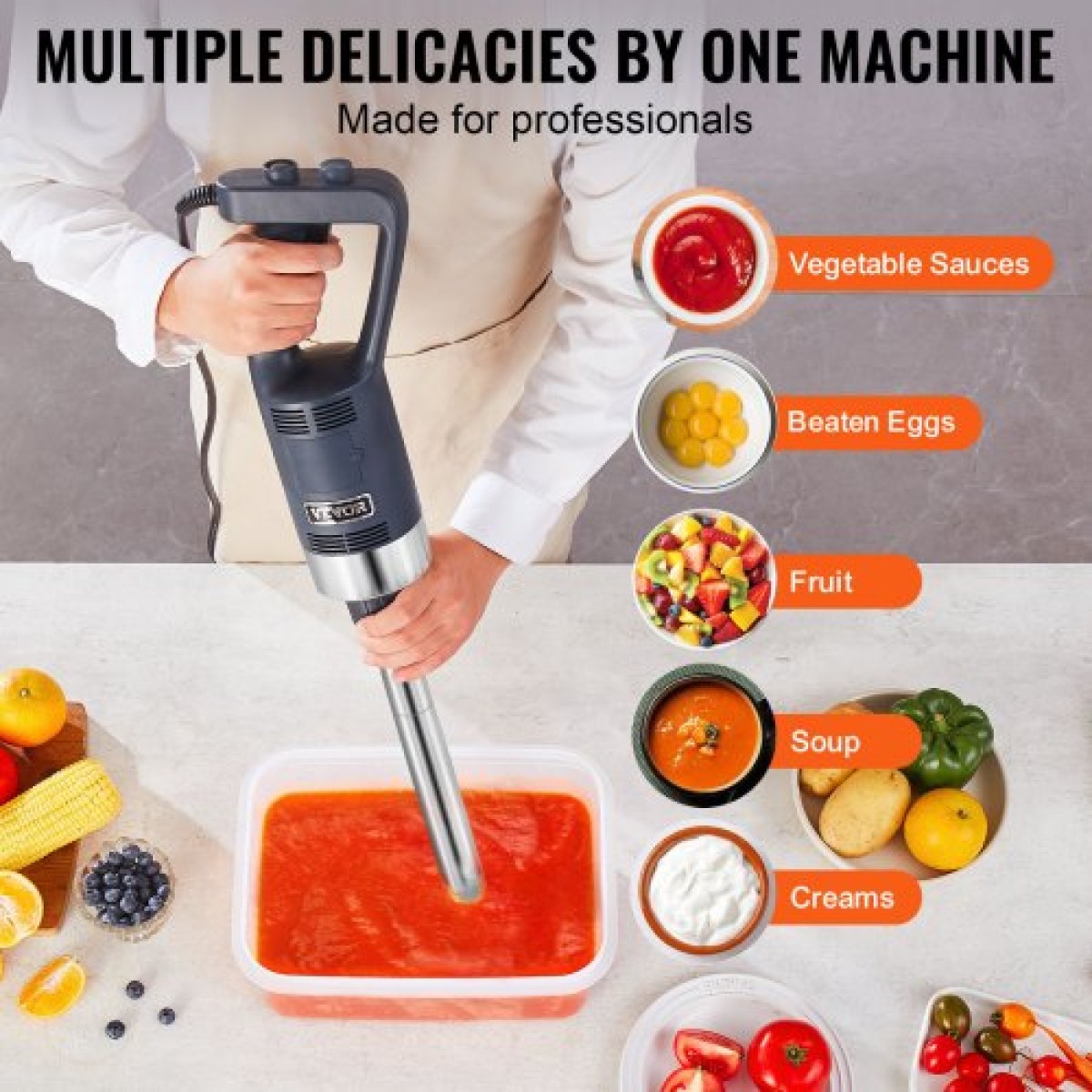 VEVOR Commercial Immersion Blender, 500W Heavy Duty μίξερ χειρός, 16 ιντσών Stepless μίξερ μεταβλητής ταχύτητας με λεπίδα από ανοξείδωτο χάλυβα, φορητό μίξερ πολλαπλών χρήσεων για σούπα, σάλτσες, πουρέ πατάτας, κρέμα