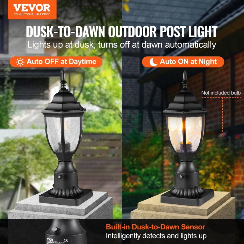 VEVOR 2 Pack Dusk to Dawn Outdoor Post Light, 390 mm, Αδιάβροχα φωτιστικά με 3,5 in Pier Mount Base Glass Shade, Αλεξικέραυνο Εξωτερικό Φωτιστικό Στήλης Πόλου για Patio Garden Pathway