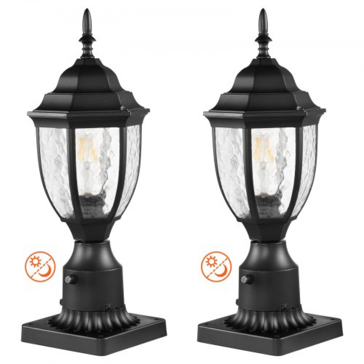 VEVOR 2 Pack Dusk to Dawn Outdoor Post Light, 390 mm, Αδιάβροχα φωτιστικά με 3,5 in Pier Mount Base Glass Shade, Αλεξικέραυνο Εξωτερικό Φωτιστικό Στήλης Πόλου για Patio Garden Pathway