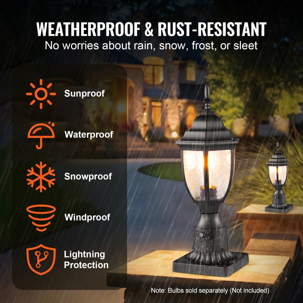 VEVOR 2 Pack Dusk to Dawn Outdoor Post Light, 390 mm, Αδιάβροχα φωτιστικά με 3,5 in Pier Mount Base Glass Shade, Αλεξικέραυνο Εξωτερικό Φωτιστικό Στήλης Πόλου για Patio Garden Pathway