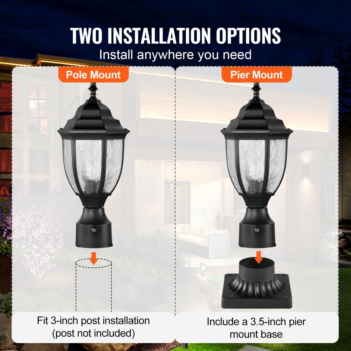 VEVOR 2 Pack Dusk to Dawn Outdoor Post Light, 390 mm, Αδιάβροχα φωτιστικά με 3,5 in Pier Mount Base Glass Shade, Αλεξικέραυνο Εξωτερικό Φωτιστικό Στήλης Πόλου για Patio Garden Pathway