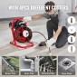 Μηχάνημα καθαρισμού αποχέτευσης VEVOR 15m x 13mm, Χειροκίνητη τροφοδοσία Sewer Snake Auger with 4 Cutters & Air-activated Foot Switch for 50mm to 150mm Pipes
