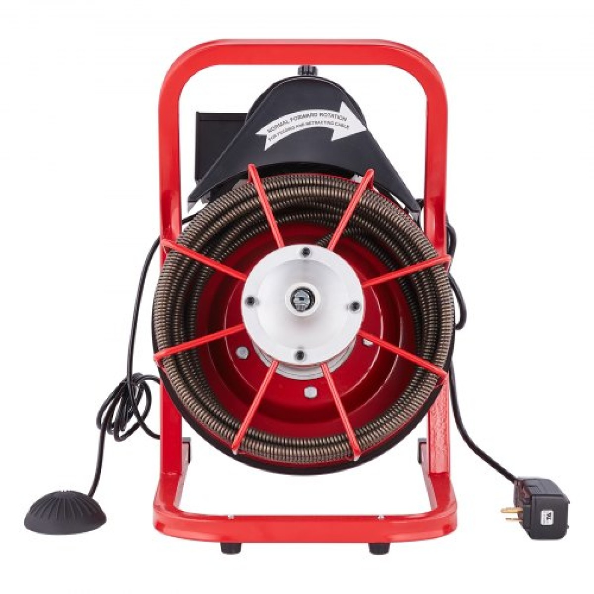 Μηχάνημα καθαρισμού αποχέτευσης VEVOR 15m x 13mm, Χειροκίνητη τροφοδοσία Sewer Snake Auger with 4 Cutters & Air-activated Foot Switch for 50mm to 150mm Pipes