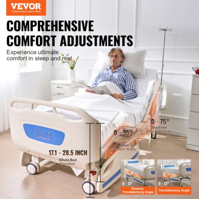 VEVOR Premium 5 Function Full Electric Hospital Bed ICU Medical Bed 250 kg φορτία