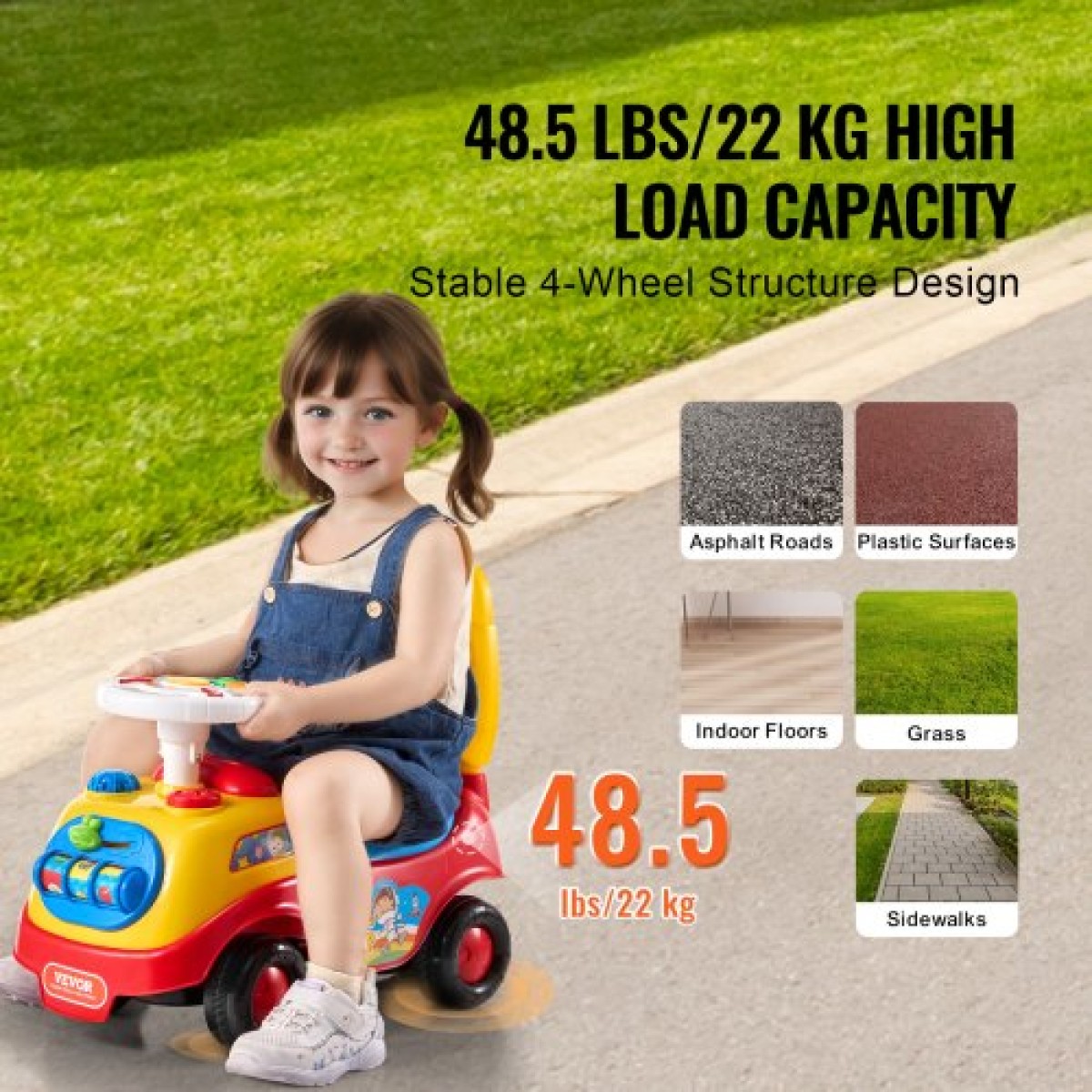 VEVOR Ride On Push Car για νήπια, Ηλικίες 1-3, Ride Racer, Sit to Stand Toddler Ride On Toy, Classic Kids Ride on Car with Music Steering, Horn & Under Seat Storage, Ride On Toy for Boys Girls