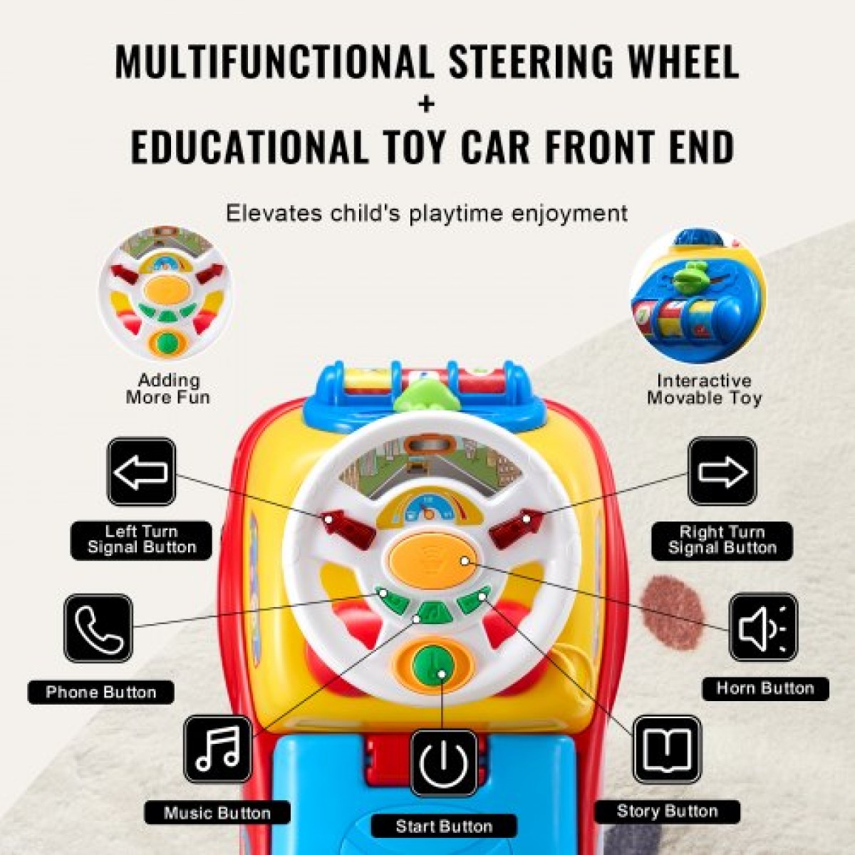 VEVOR Ride On Push Car για νήπια, Ηλικίες 1-3, Ride Racer, Sit to Stand Toddler Ride On Toy, Classic Kids Ride on Car with Music Steering, Horn & Under Seat Storage, Ride On Toy for Boys Girls