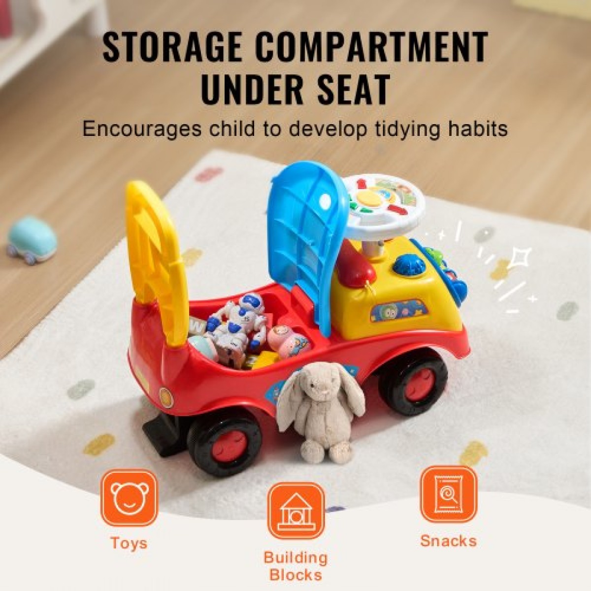 VEVOR Ride On Push Car για νήπια, Ηλικίες 1-3, Ride Racer, Sit to Stand Toddler Ride On Toy, Classic Kids Ride on Car with Music Steering, Horn & Under Seat Storage, Ride On Toy for Boys Girls
