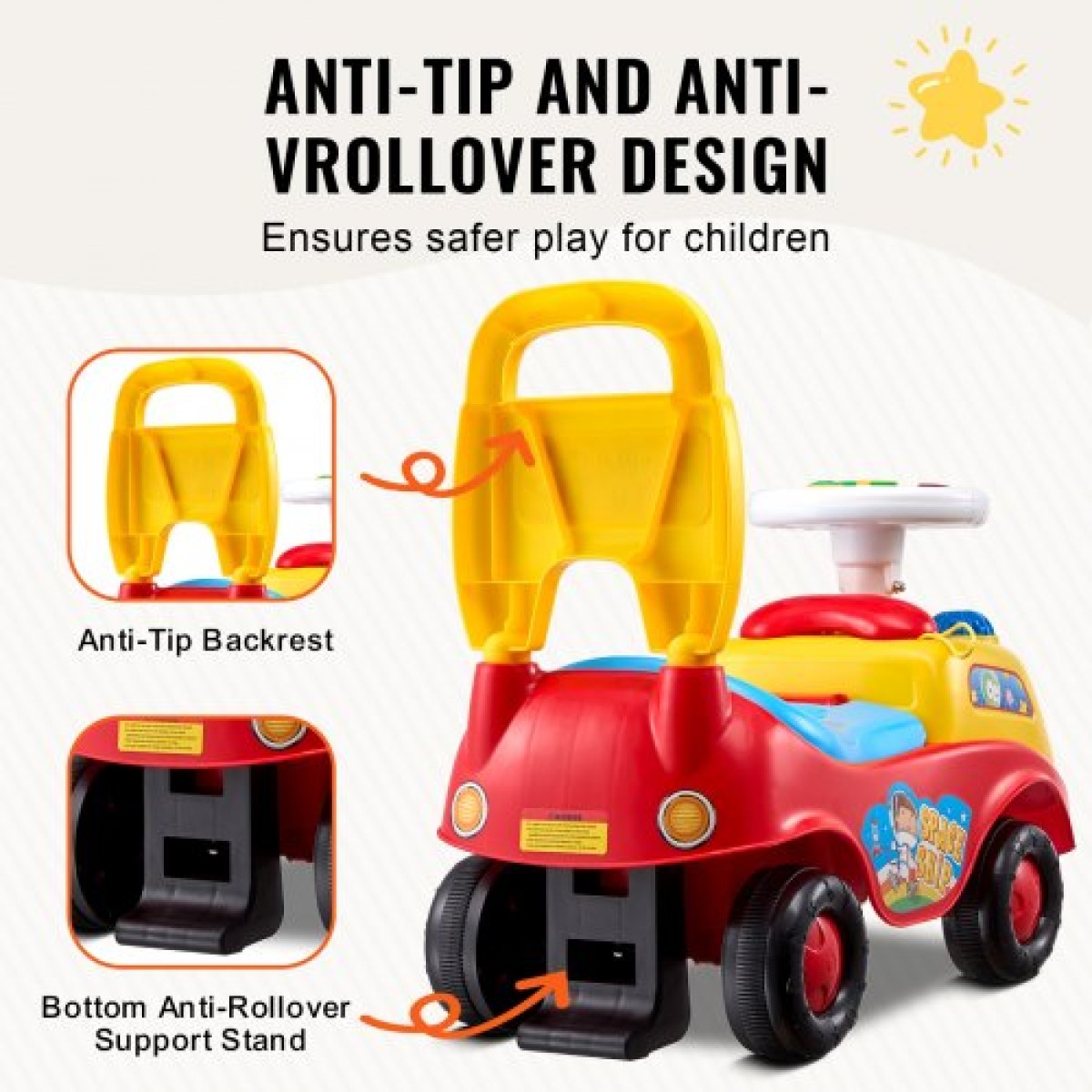 VEVOR Ride On Push Car για νήπια, Ηλικίες 1-3, Ride Racer, Sit to Stand Toddler Ride On Toy, Classic Kids Ride on Car with Music Steering, Horn & Under Seat Storage, Ride On Toy for Boys Girls