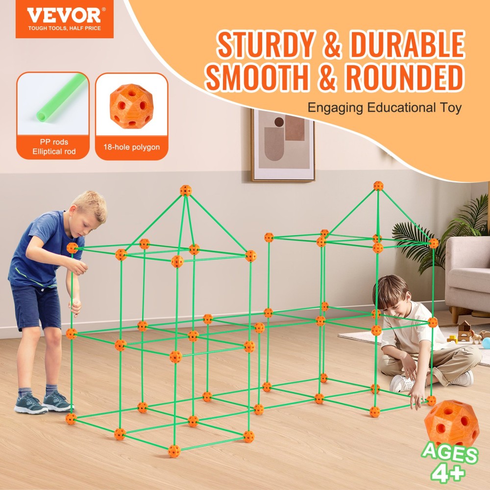 VEVOR Fort Building Kit for Kids, 140PCS Glow in The Dark STEM Building Toys, Εκπαιδευτικό δώρο για 4 5 6 7 8+ ετών Αγόρια & Κορίτσια Παιχνίδια κατασκευής σκηνής παιχνιδιού εσωτερικού χώρου με 96 ράβδους και 44 μπάλες