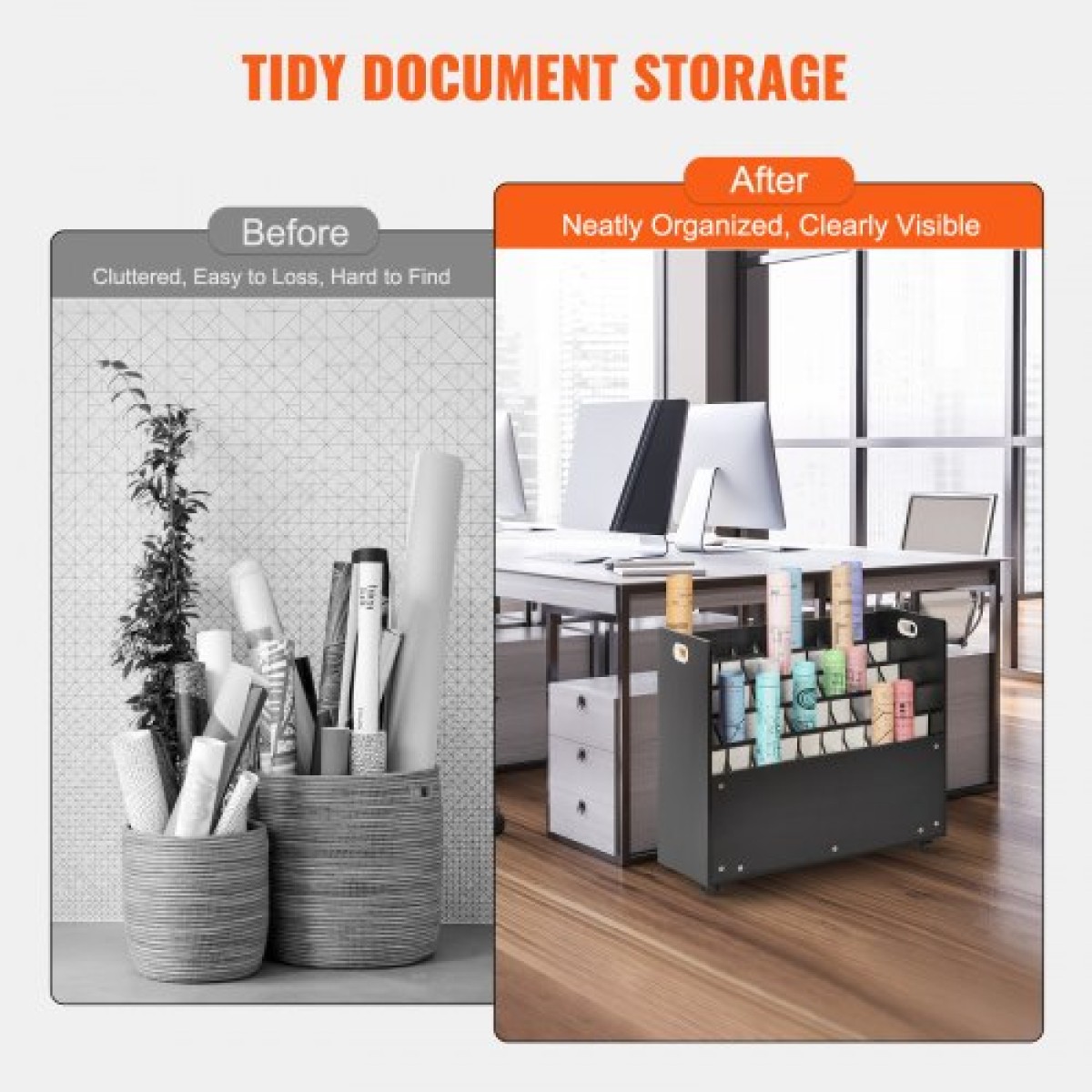 VEVOR Blueprint Storage Rack, 50 Slots Κινητό ντουλάπι αποθήκευσης Blueprint, Ξύλινο ρολό File Organizer Cart for Construction Plan Map Poster Architectural, Blueprint File Holiday for Home, Office, School