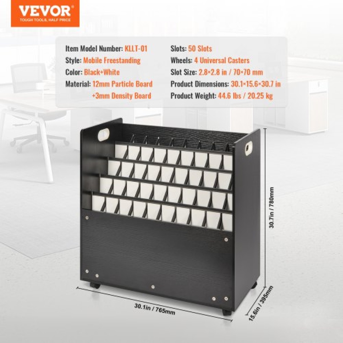 VEVOR Blueprint Storage Rack, 50 Slots Κινητό ντουλάπι αποθήκευσης Blueprint, Ξύλινο ρολό File Organizer Cart for Construction Plan Map Poster Architectural, Blueprint File Holiday for Home, Office, School