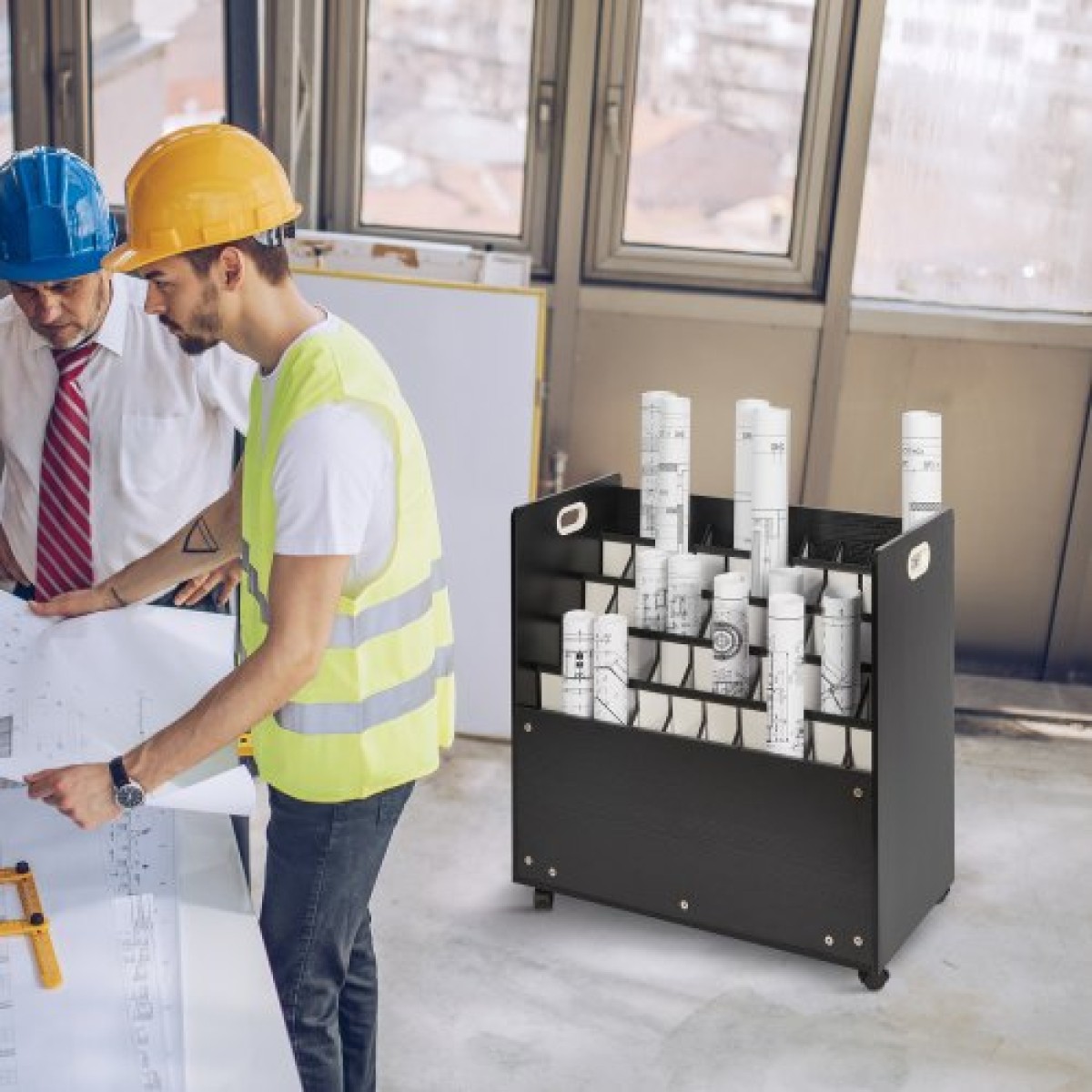 VEVOR Blueprint Storage Rack, 50 Slots Κινητό ντουλάπι αποθήκευσης Blueprint, Ξύλινο ρολό File Organizer Cart for Construction Plan Map Poster Architectural, Blueprint File Holiday for Home, Office, School
