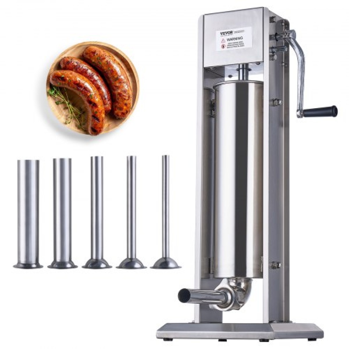 VEVOR Manual Sausage Stuffer, 7 L / 15 LBS Vertical Sausage Machine, Dual-Speed ​​Meat Stuffer, κατασκευασμένο από ανοξείδωτο ατσάλι 304 κατηγορίας τροφίμων, περιλαμβάνει 5 σωλήνες γέμισης, για οικιακή κουζίνα εστιατορίου Εμπορικό