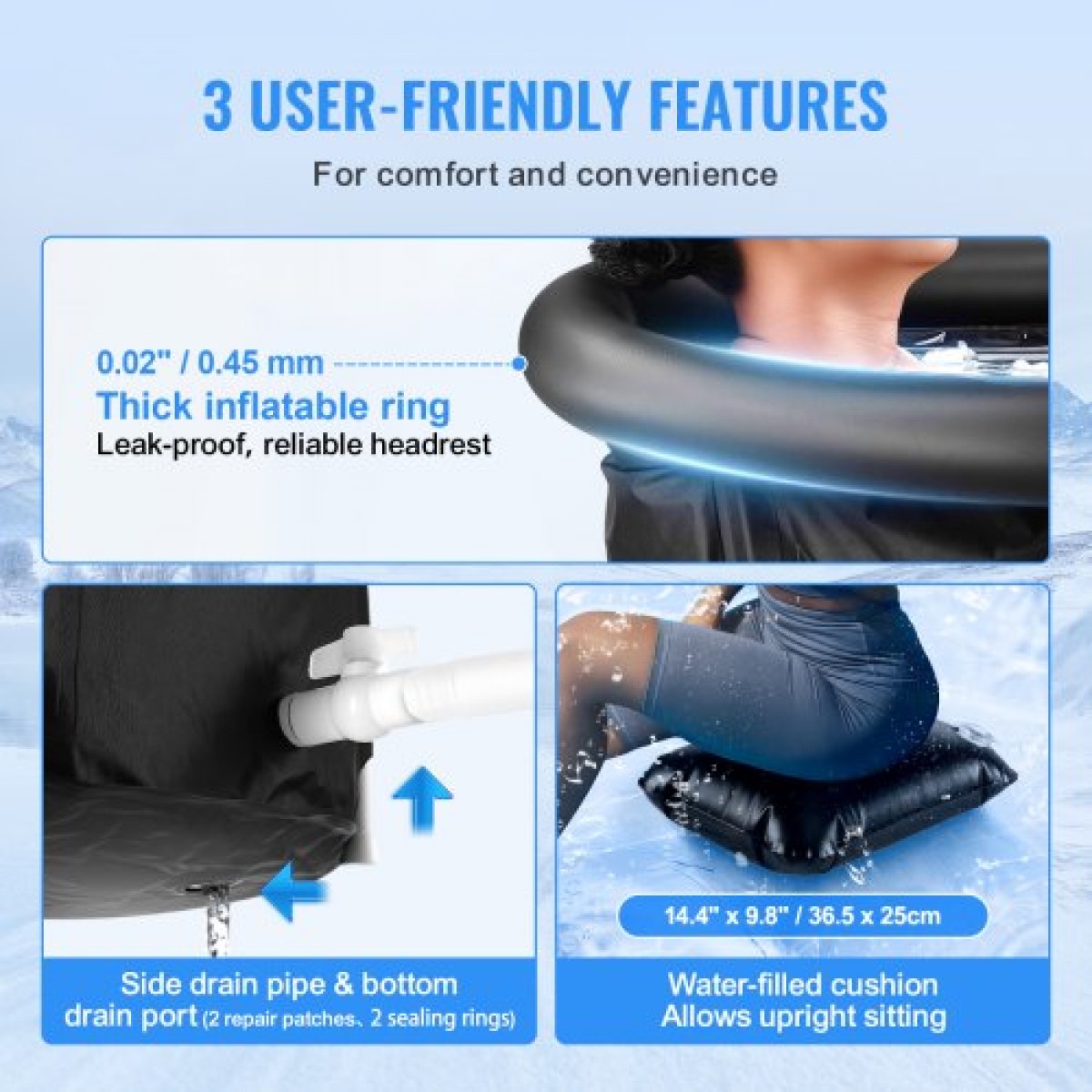 VEVOR Ice Bath Bath, 85 cm Long Cold Water Therapy Plunge Bath for Athletes, Φορητή εξωτερική πισίνα με βαρέλι πάγου για ανάκτηση, φουσκωτή πτυσσόμενη μπανιέρα 398L με κάλυμμα, παγοθήκη σπιτιού για ενήλικες